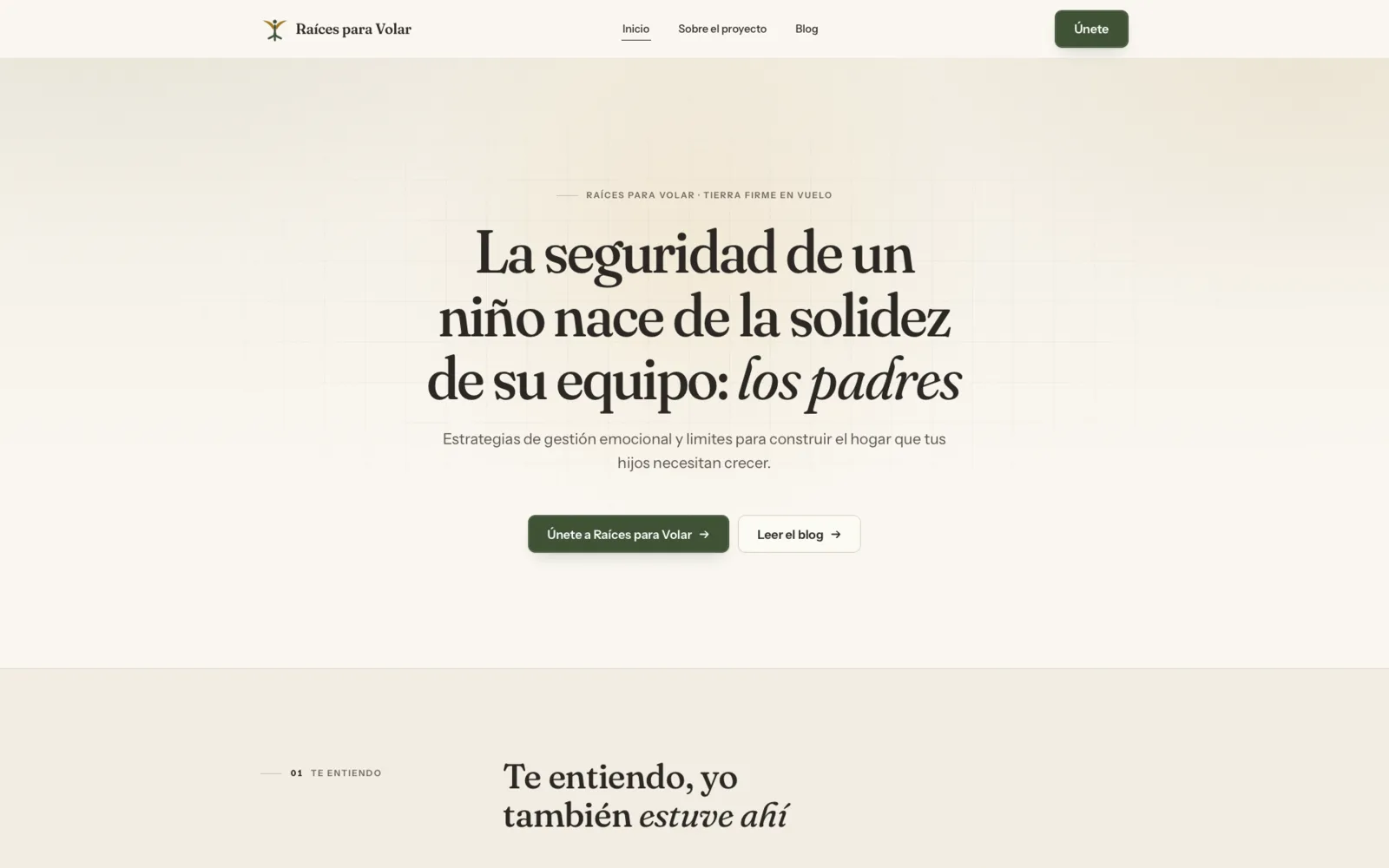 Web de Raíces para Volar, proyecto de crianza